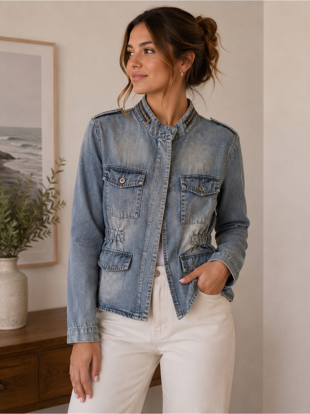 Source Unknown Distressd Blue Jean Jacket Size S or M Streetwear - Picture 1 of 12